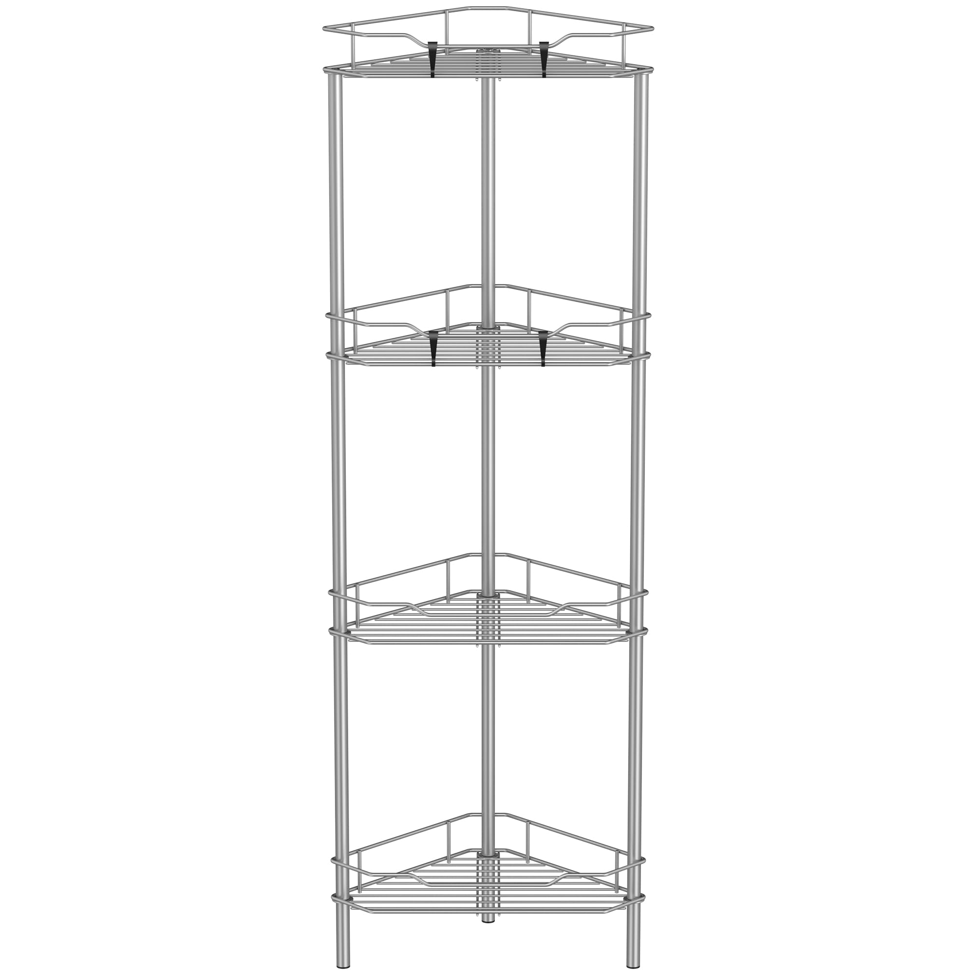 HuggieGems four-tier corner shower caddy front view shows rustproof durability.