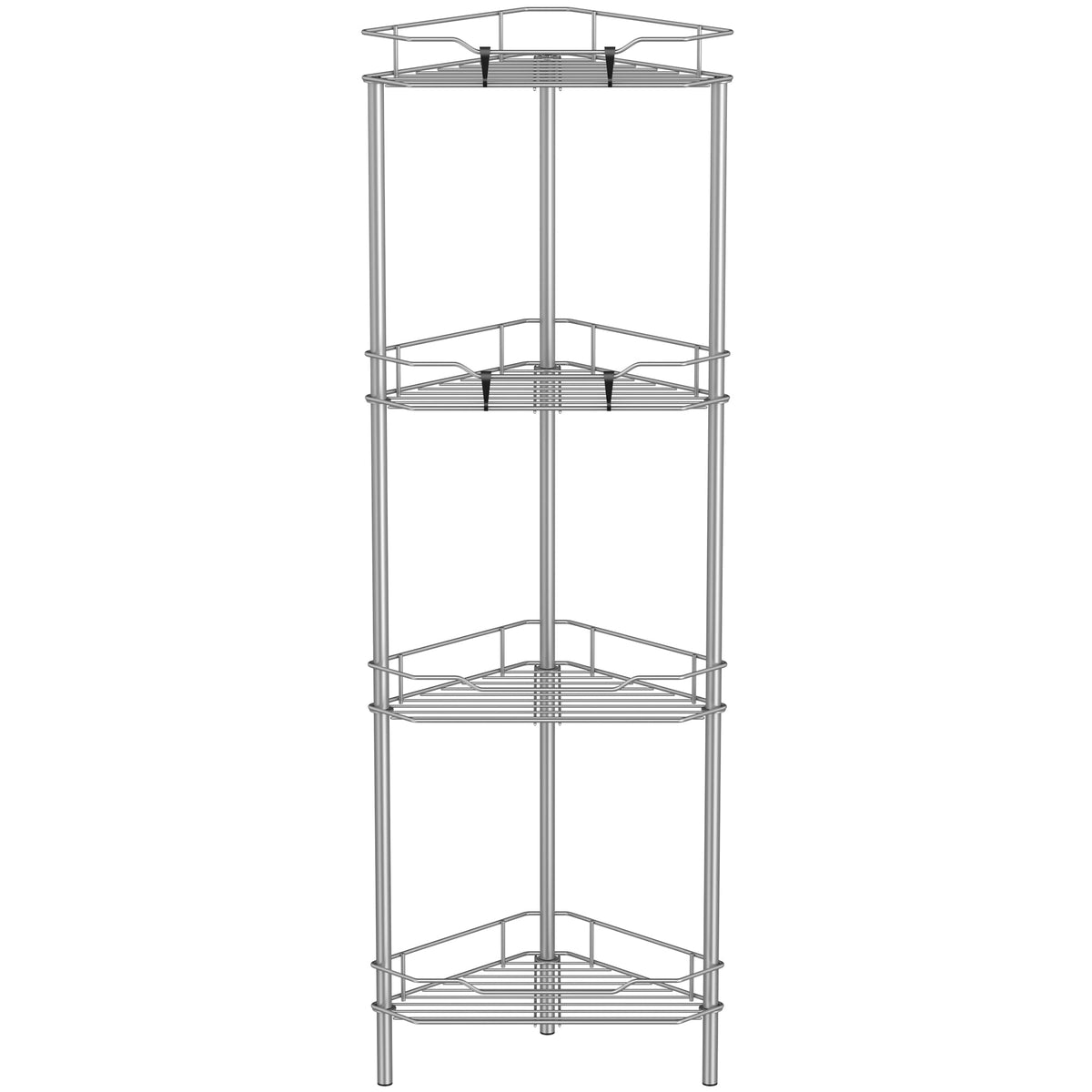HuggieGems four-tier corner shower caddy front view shows rustproof durability.
