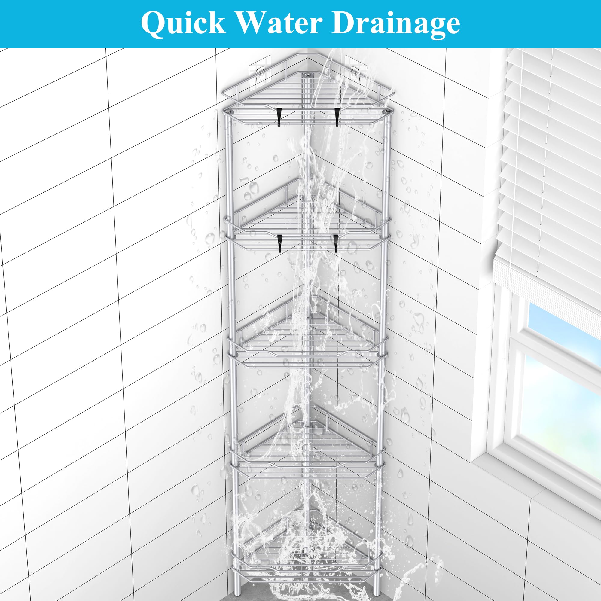 HuggieGems 5-tier bathroom storage silver compact corner solution for small spaces.