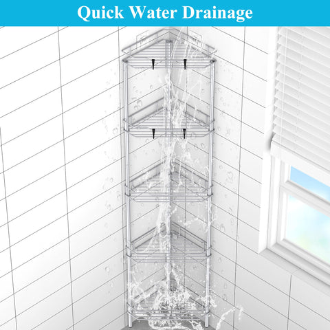 HuggieGems 5-tier bathroom storage silver compact corner solution for small spaces.