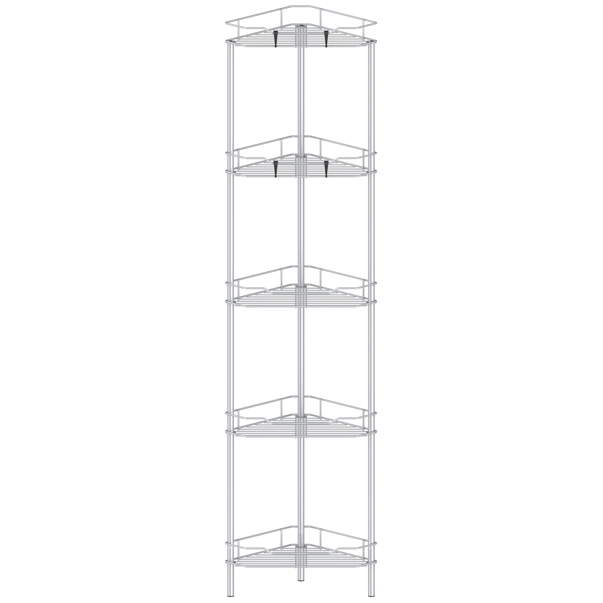 HuggieGems 5-tier corner shower caddy front view for organized bathroom storage.