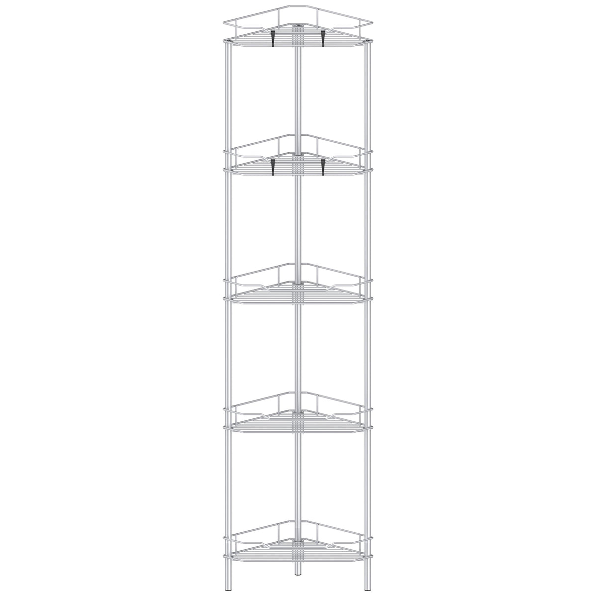 HuggieGems 5-tier corner shower caddy front view for organized bathroom storage.