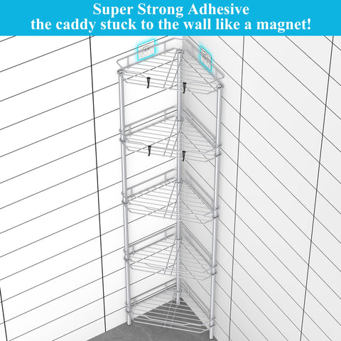 HuggieGems 5-tier corner shower caddy silver side view showing vertical storage capacity.