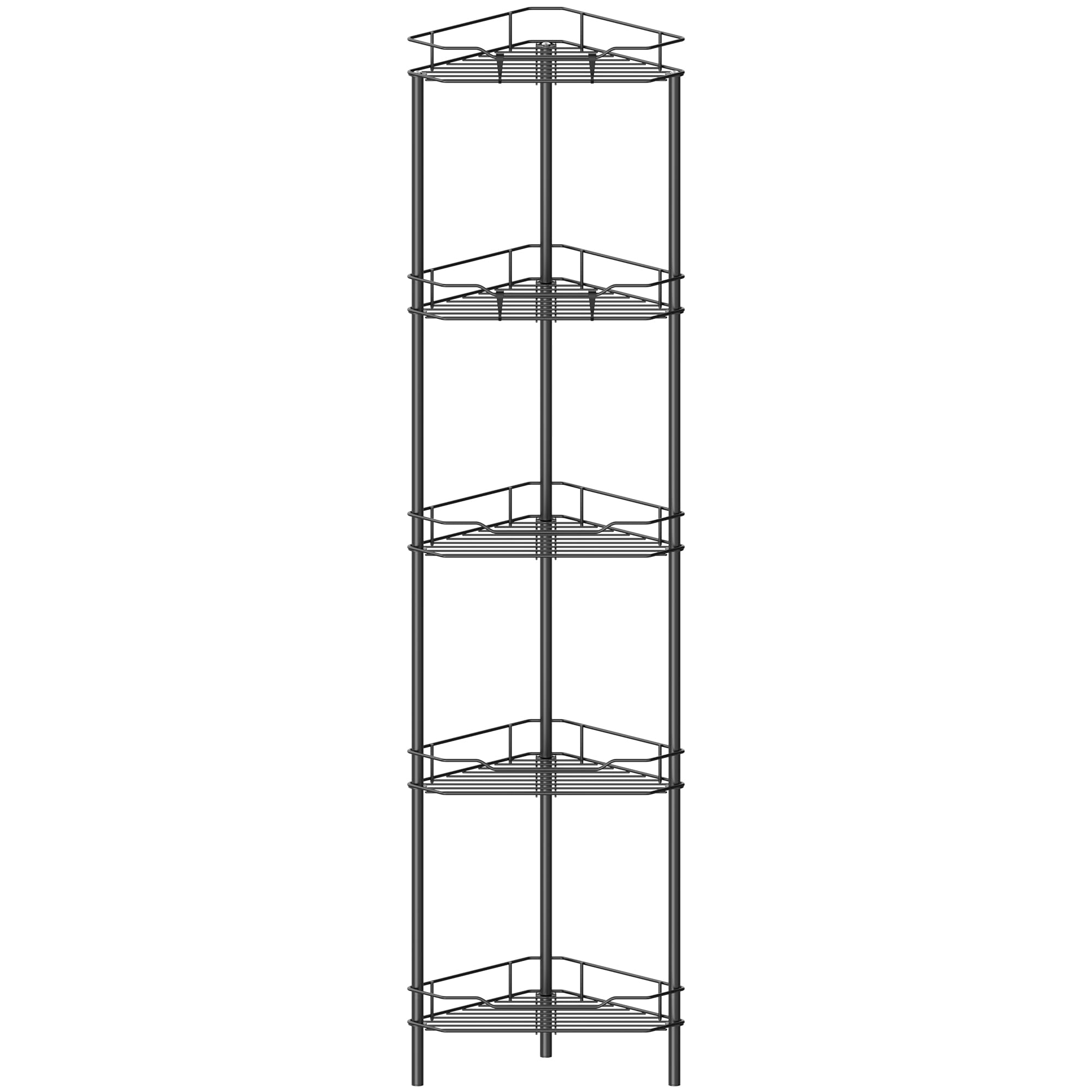 HuggieGems 5-tier corner shower caddy in black saves corner space while organizing bottles.