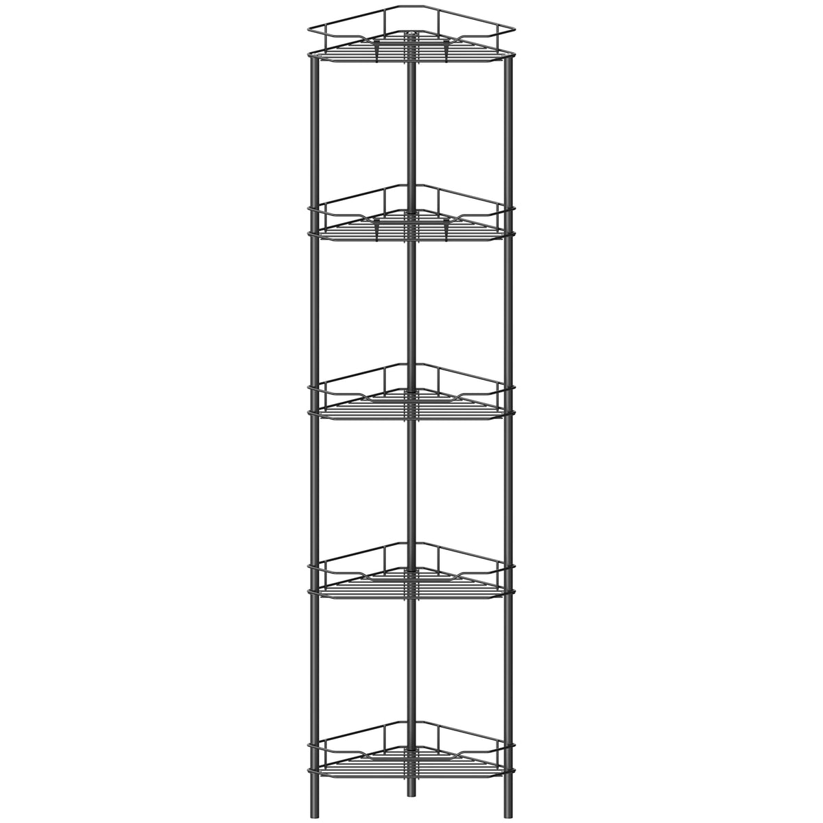 HuggieGems 5-tier corner shower caddy in black saves corner space while organizing bottles.