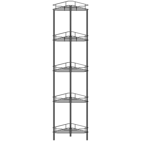 HuggieGems 5-tier corner shower caddy in black saves corner space while organizing bottles.