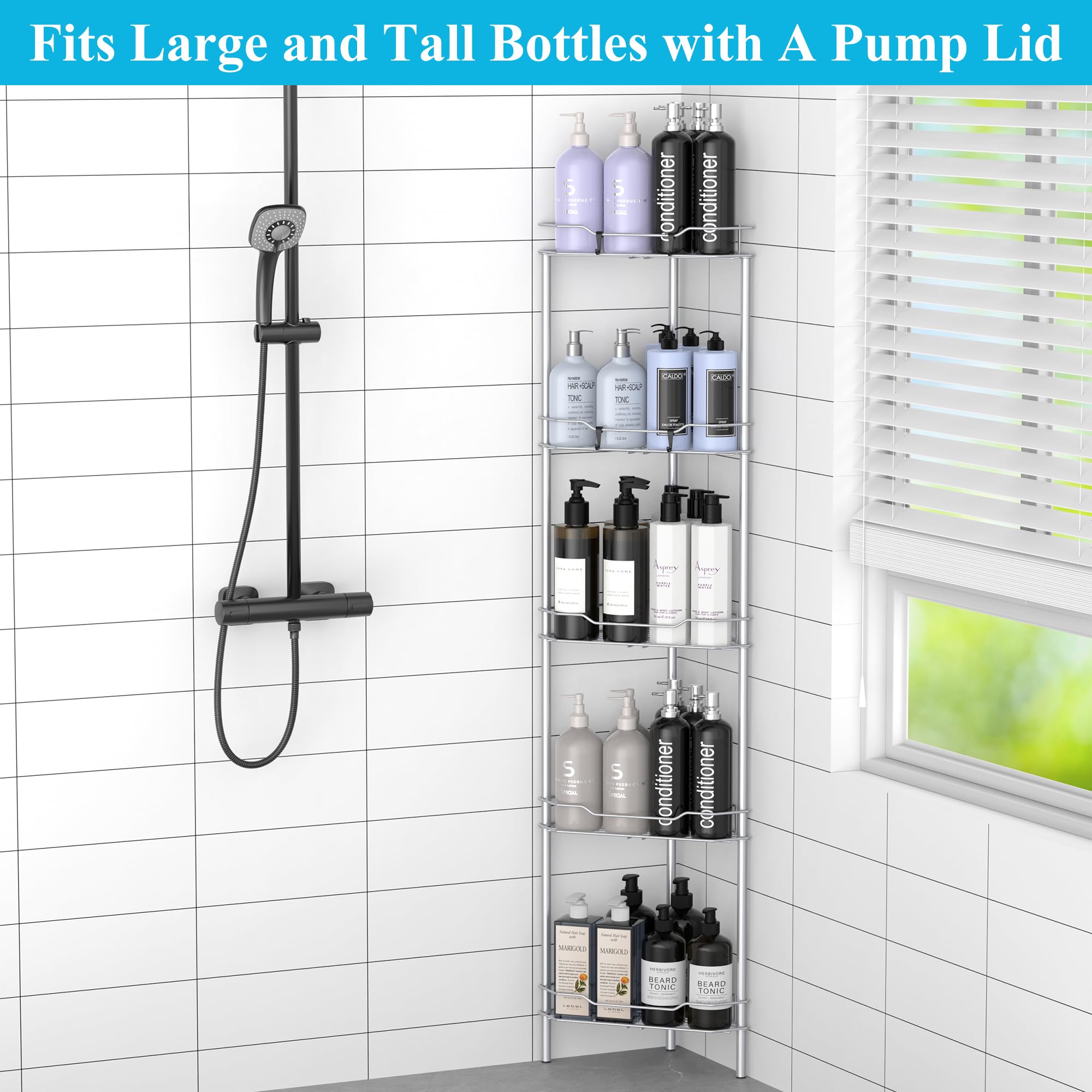 HuggieGems bathroom shelves stand rack silver top view for compact corner organization.