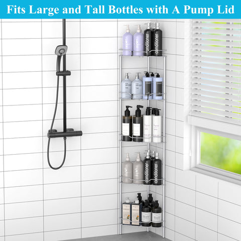 HuggieGems bathroom shelves stand rack silver top view for compact corner organization.