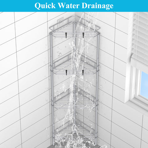 HuggieGems drain-easy shelves prevent water pooling after showers.