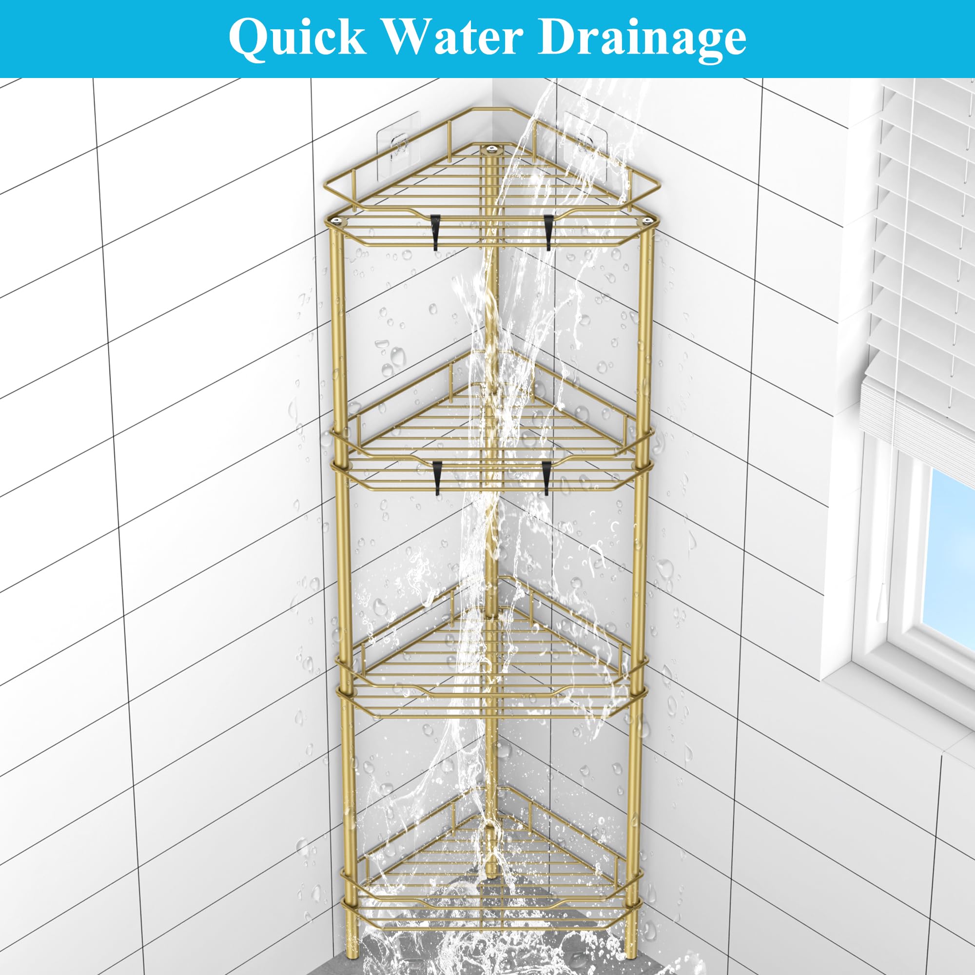 HuggieGems easy-assembly shower caddy gold enables quick setup.