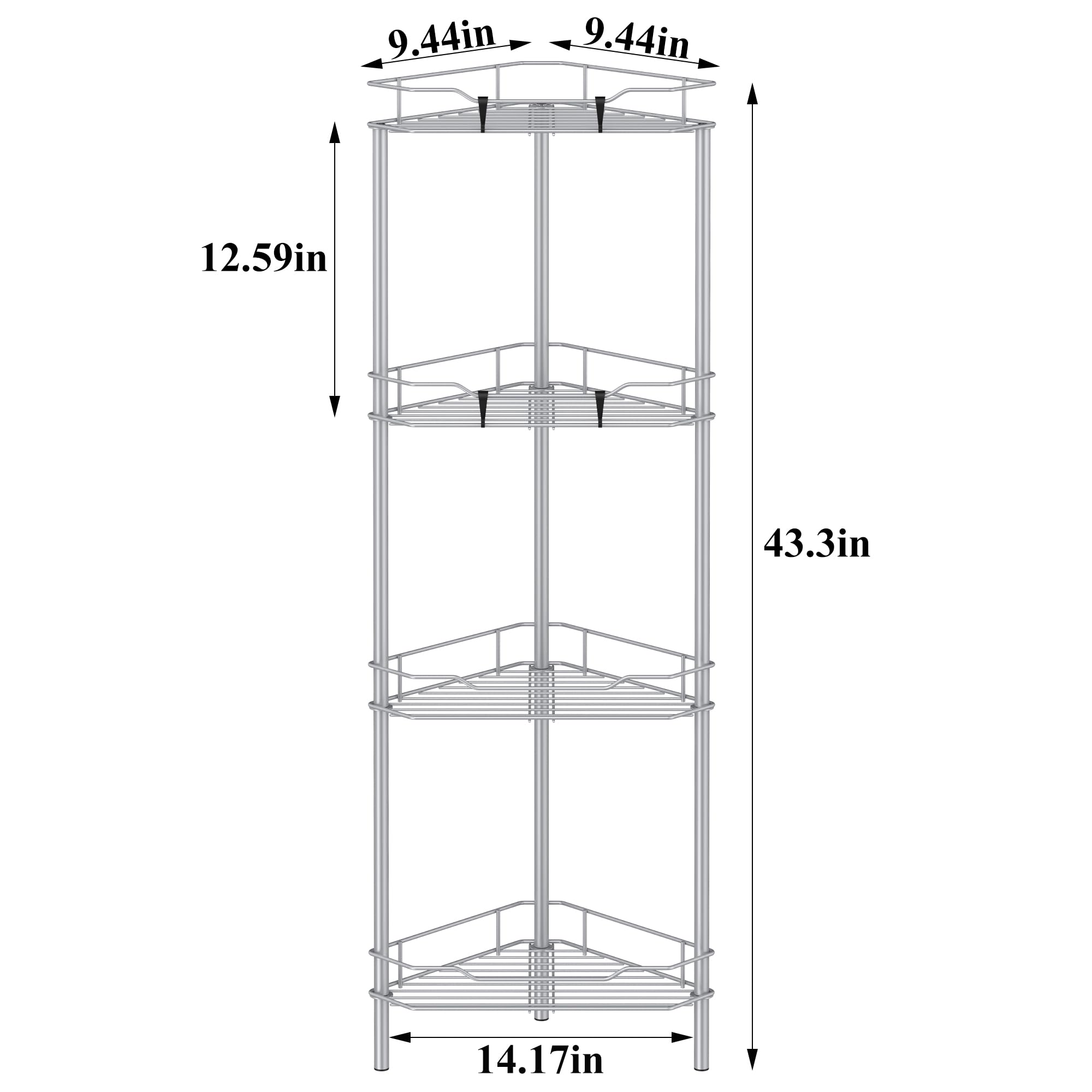 HuggieGems floor-standing shower caddy stands securely in the corner for efficient space use.