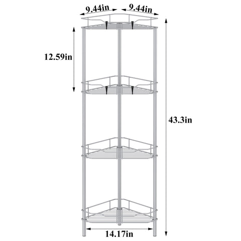 HuggieGems floor-standing shower caddy stands securely in the corner for efficient space use.