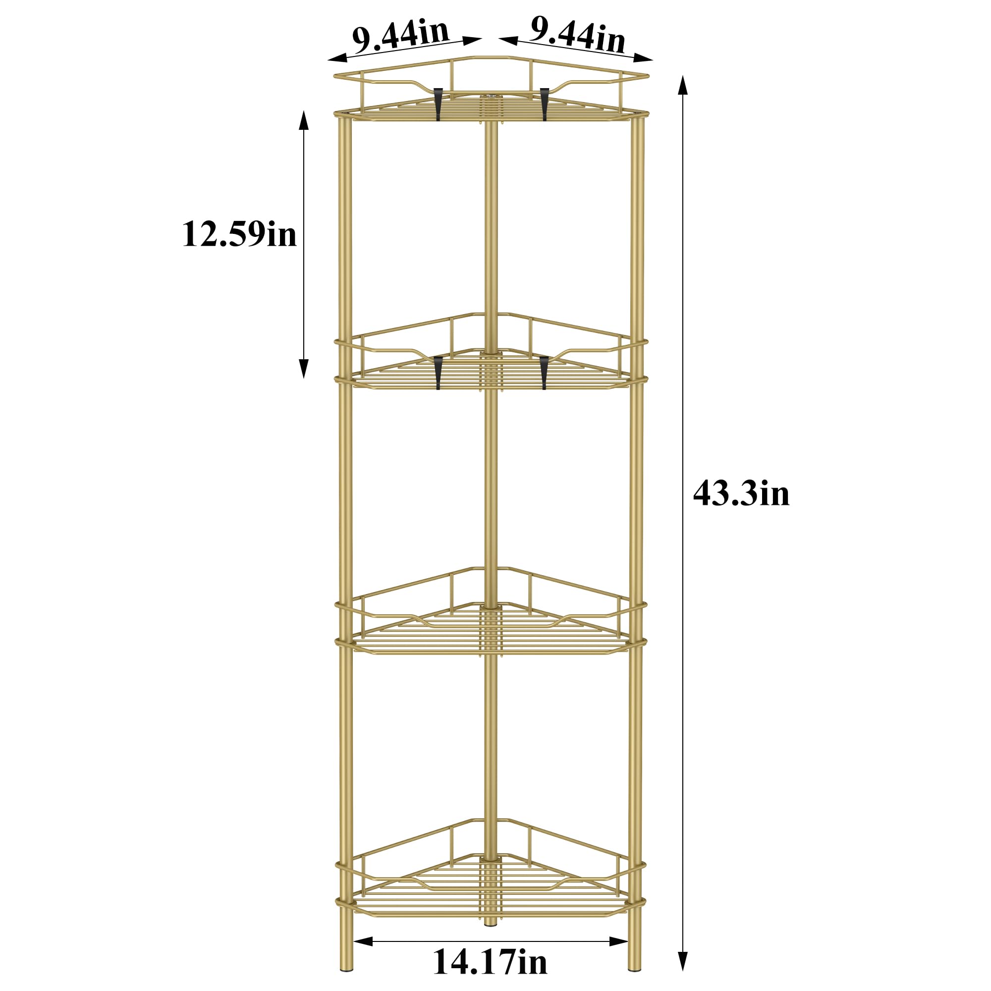 HuggieGems stable base shower rack gold provides solid support.
