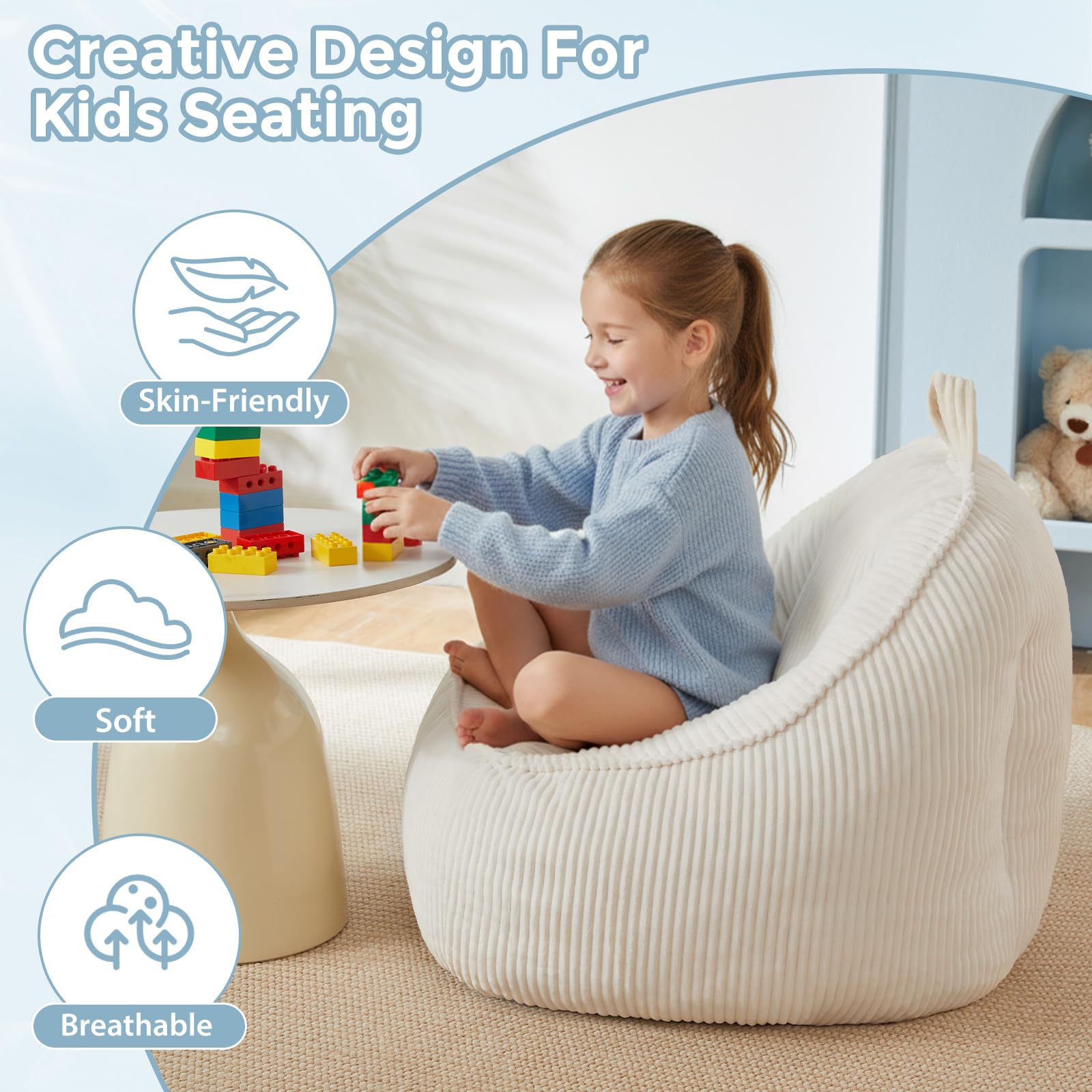 HUGHEAVEN bean bag chair fully expanded for stable support