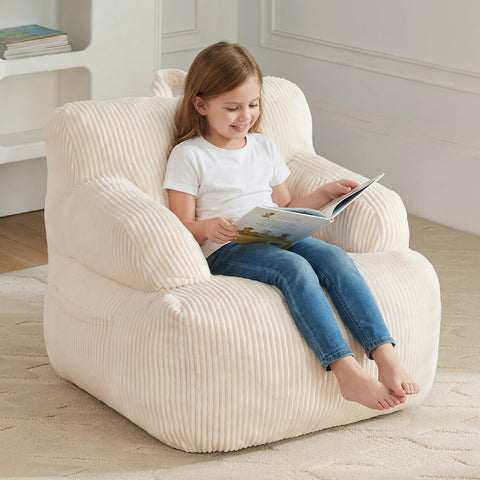 HUGHEAVEN Kids Bean Bag Chair with Armrests supports arms during play and reading.