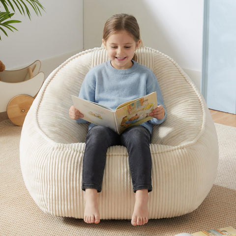 HUGHEAVEN kid bean bag chair beige with cozy corded fabric