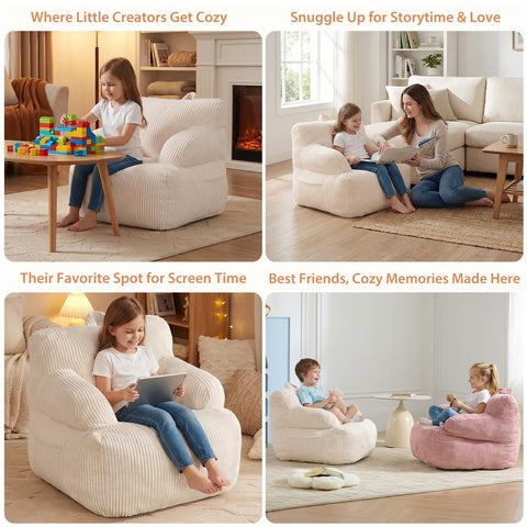 HUGHEAVEN Kids Bean Bag Chair with stable base for safer lounging.
