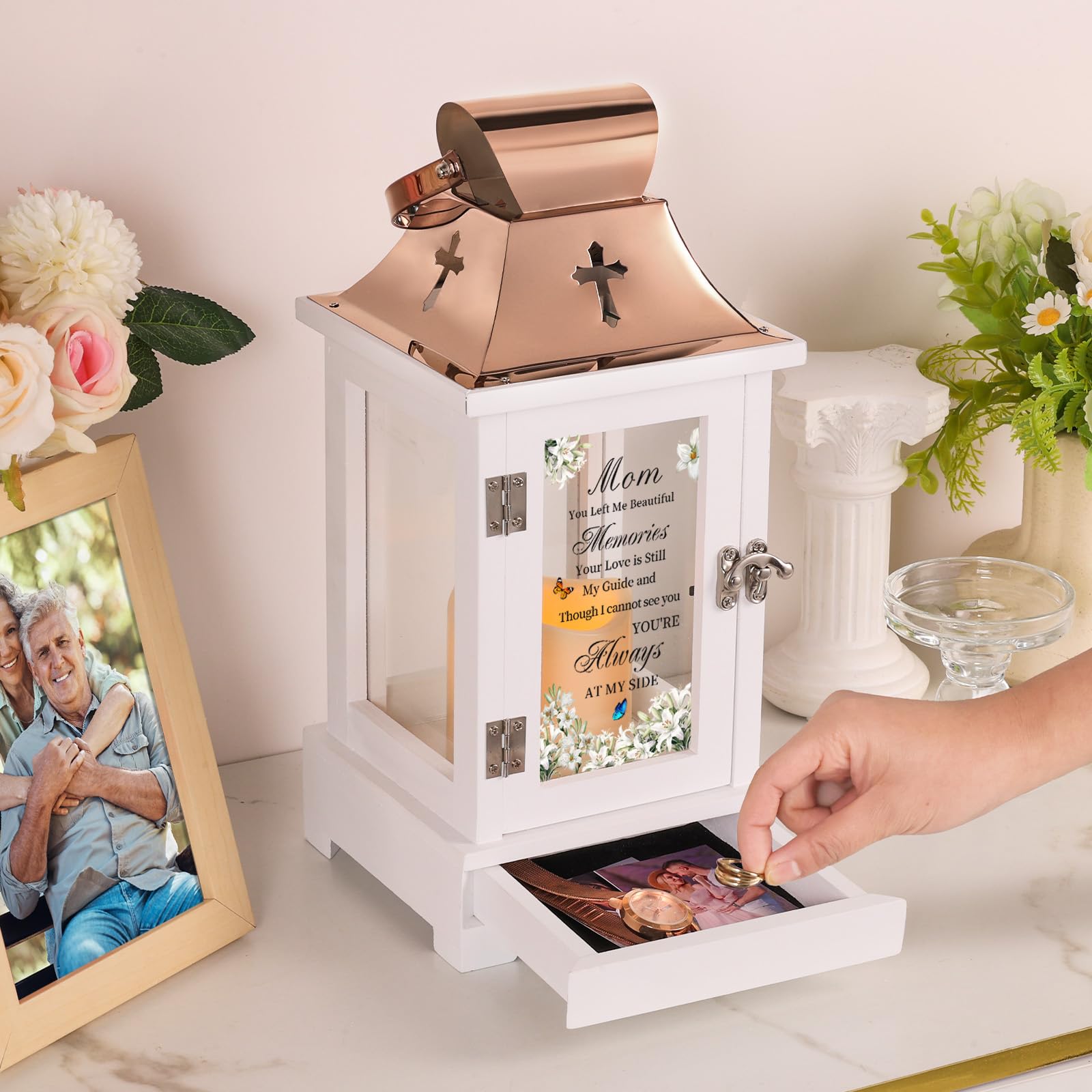 HugMemories Memorial Lantern drawer compartment keeps precious keepsakes safe
