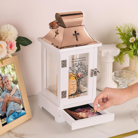 HugMemories memorial lantern drawer stores keepsakes securely.