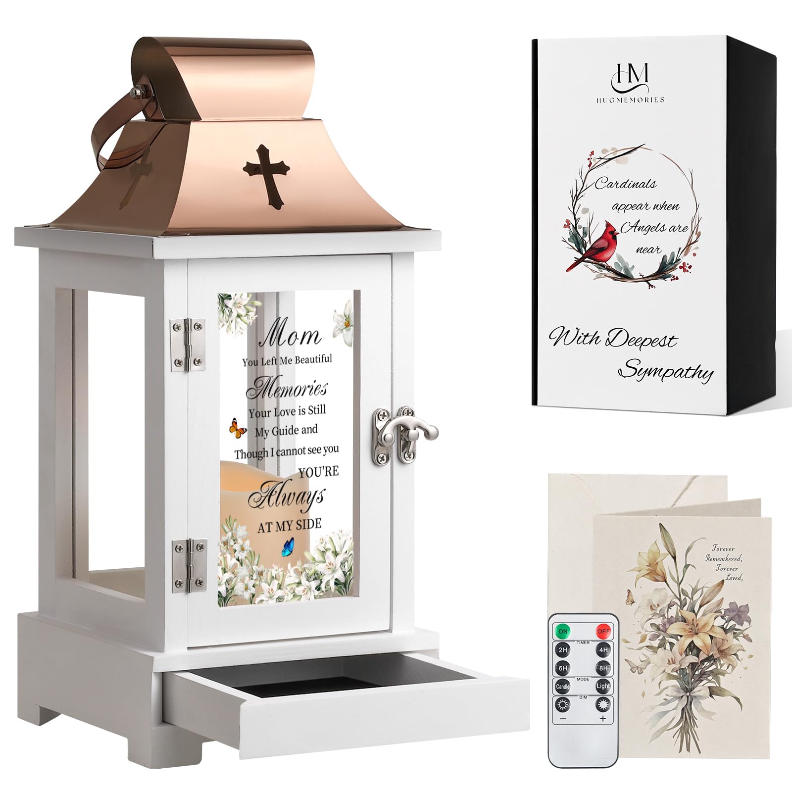 HugMemories Memorial Lantern glass detail with lily butterfly pattern for comforting remembrance