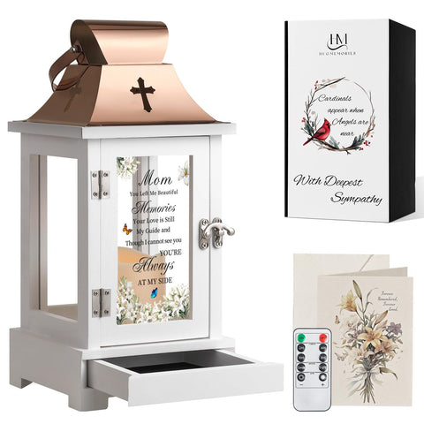 HugMemories Memorial Lantern glass detail with lily butterfly pattern for comforting remembrance