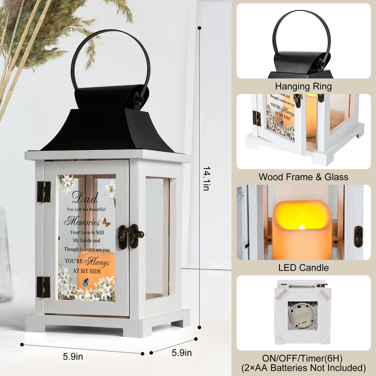 HugMemories LED timer lantern with 6-hour cycle.