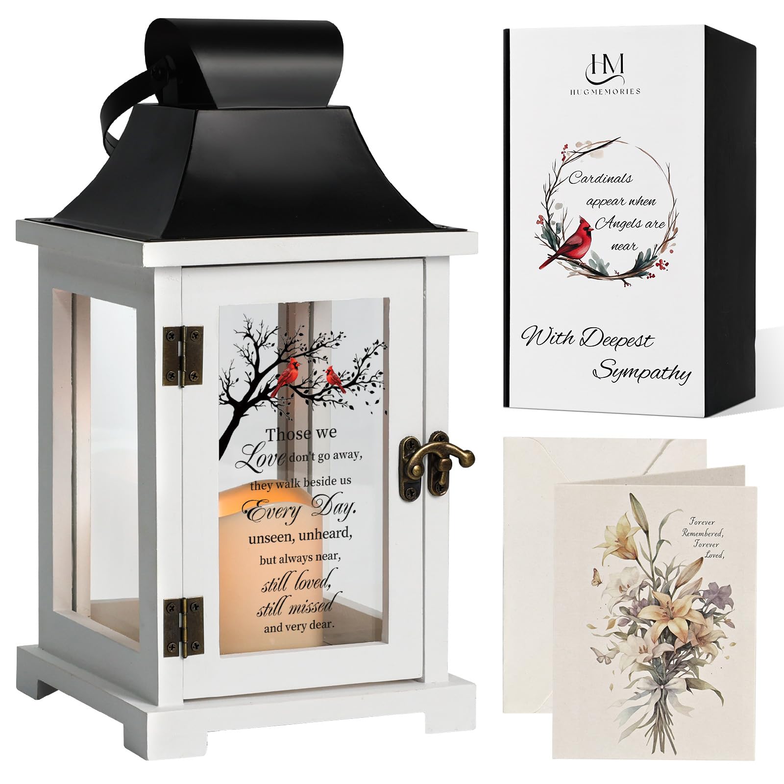 HugMemories memorial lantern in wood frame with warm glow