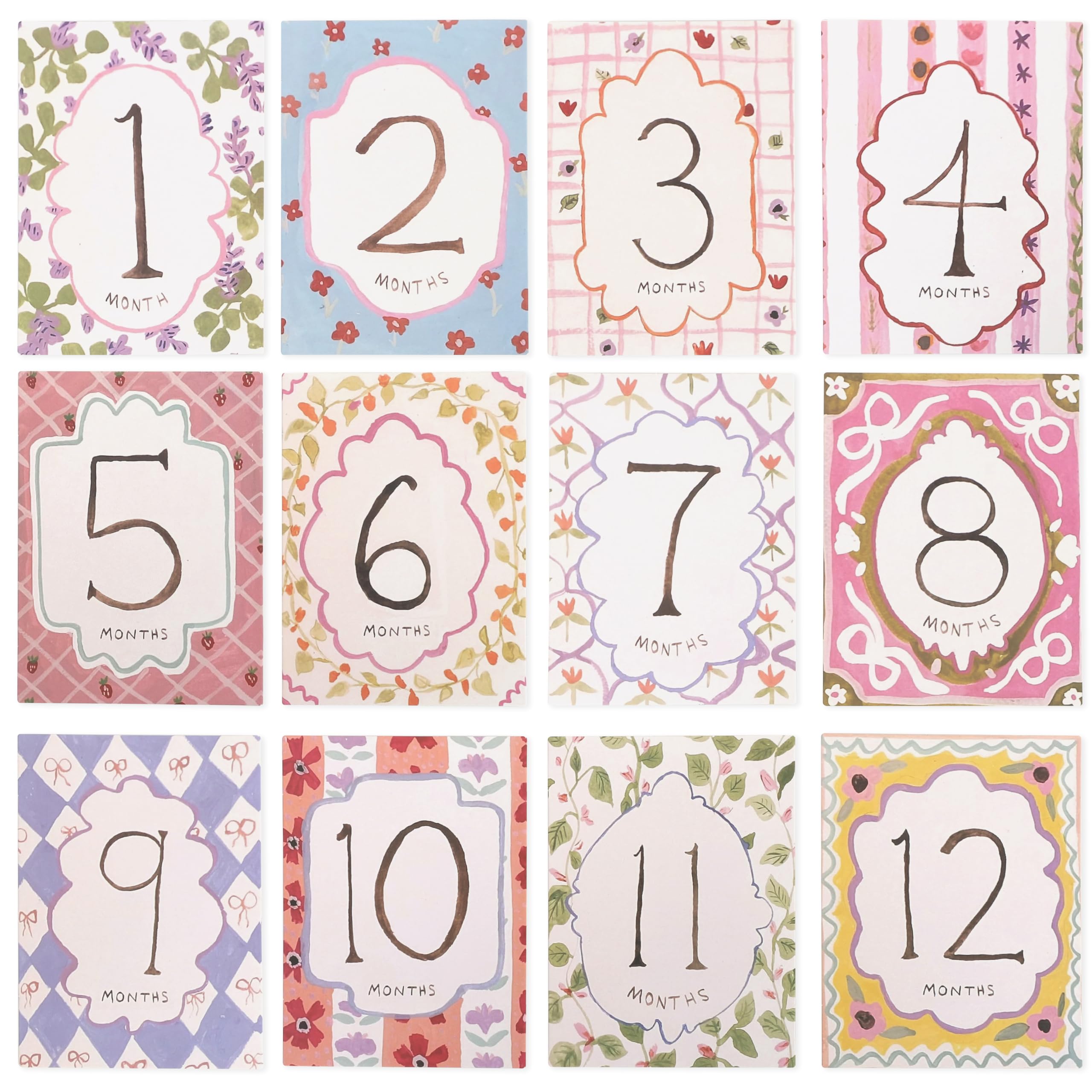 HUHJRUAR baby milestone cards pack featuring 12 monthly prompts for timeless photos.