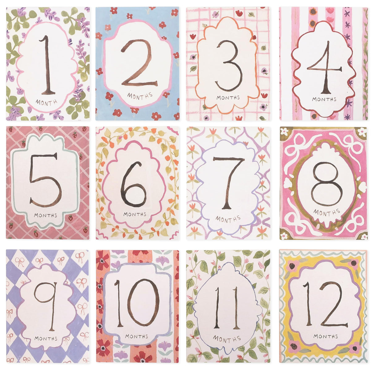 HUHJRUAR baby milestone cards pack featuring 12 monthly prompts for timeless photos.