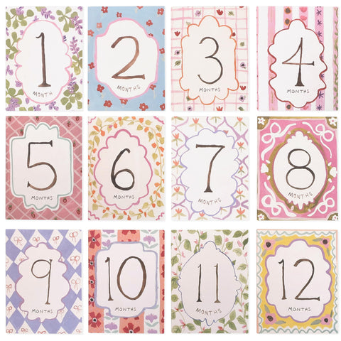HUHJRUAR baby milestone cards pack featuring 12 monthly prompts for timeless photos.