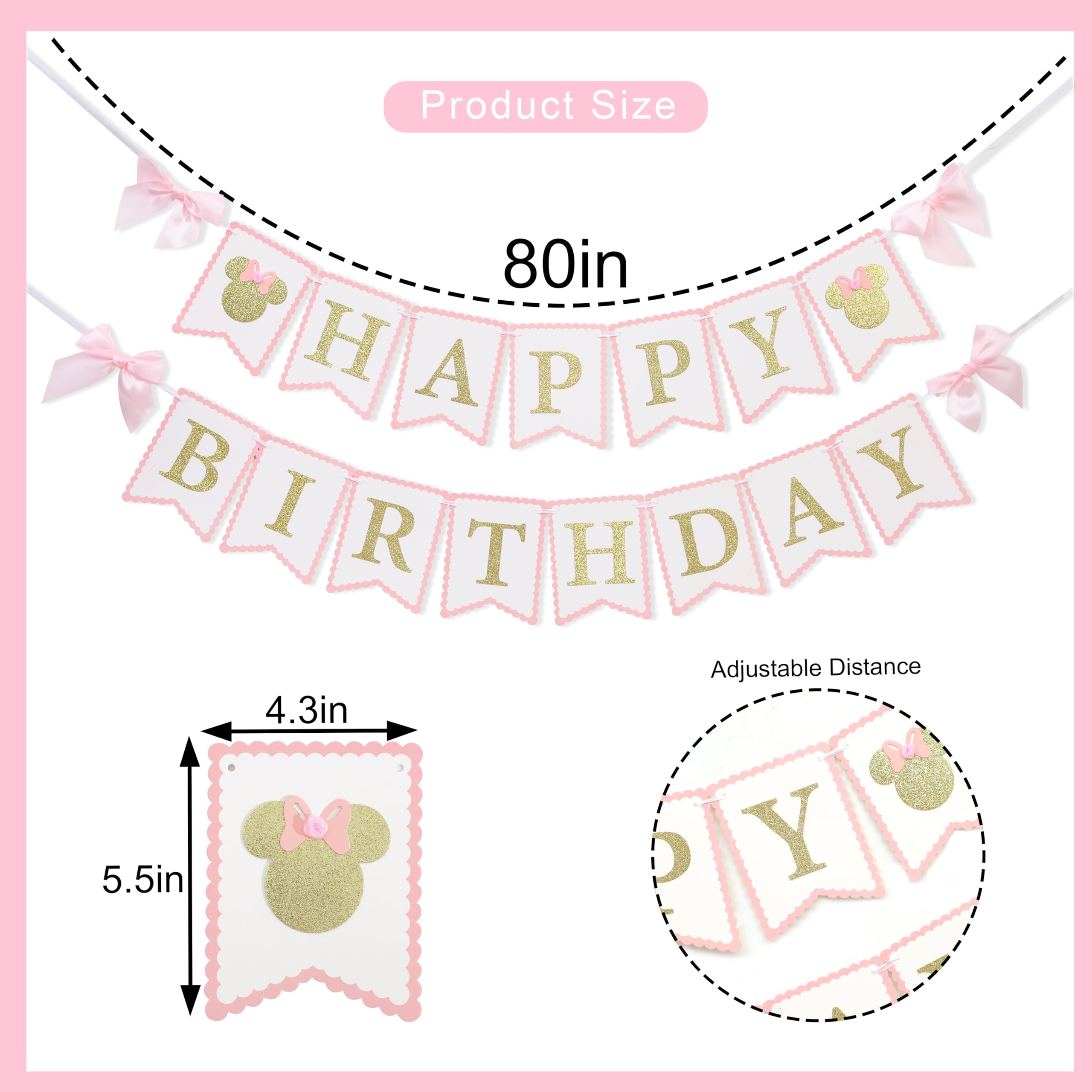 HUHJRUAR Bow Girl 1st Pink Decor Banner with a 3D effect for milestones.