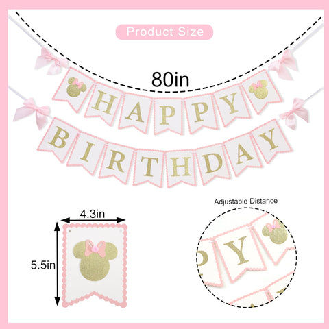 HUHJRUAR Bow Girl 1st Pink Decor Banner with a 3D effect for milestones.