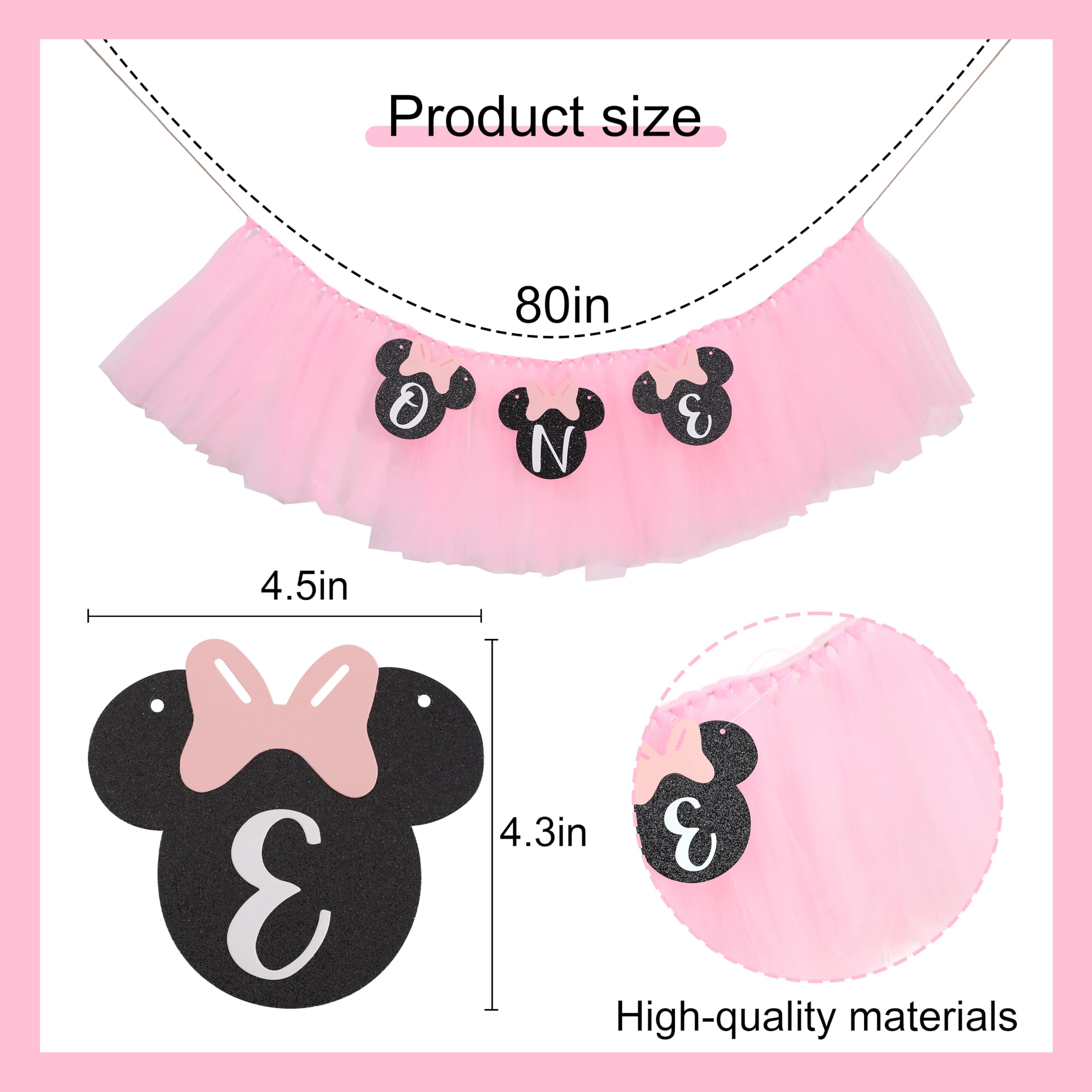 HUHJRUAR Mouse One high chair banner on baby chair, ideal photo backdrop for cake smash.