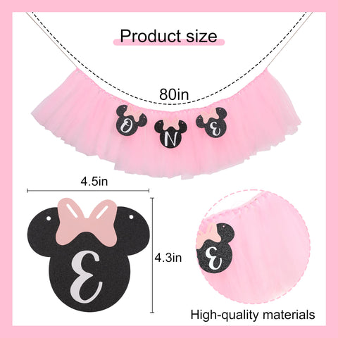 HUHJRUAR Mouse One high chair banner on baby chair, ideal photo backdrop for cake smash.