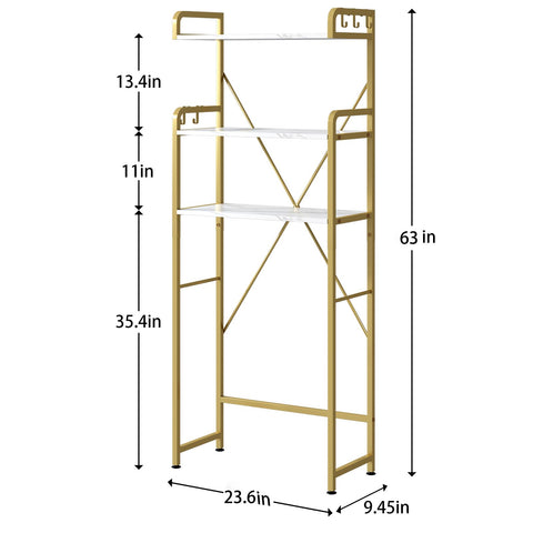 Huhote 3-tier toilet shelf showcases elegant white and gold frame.