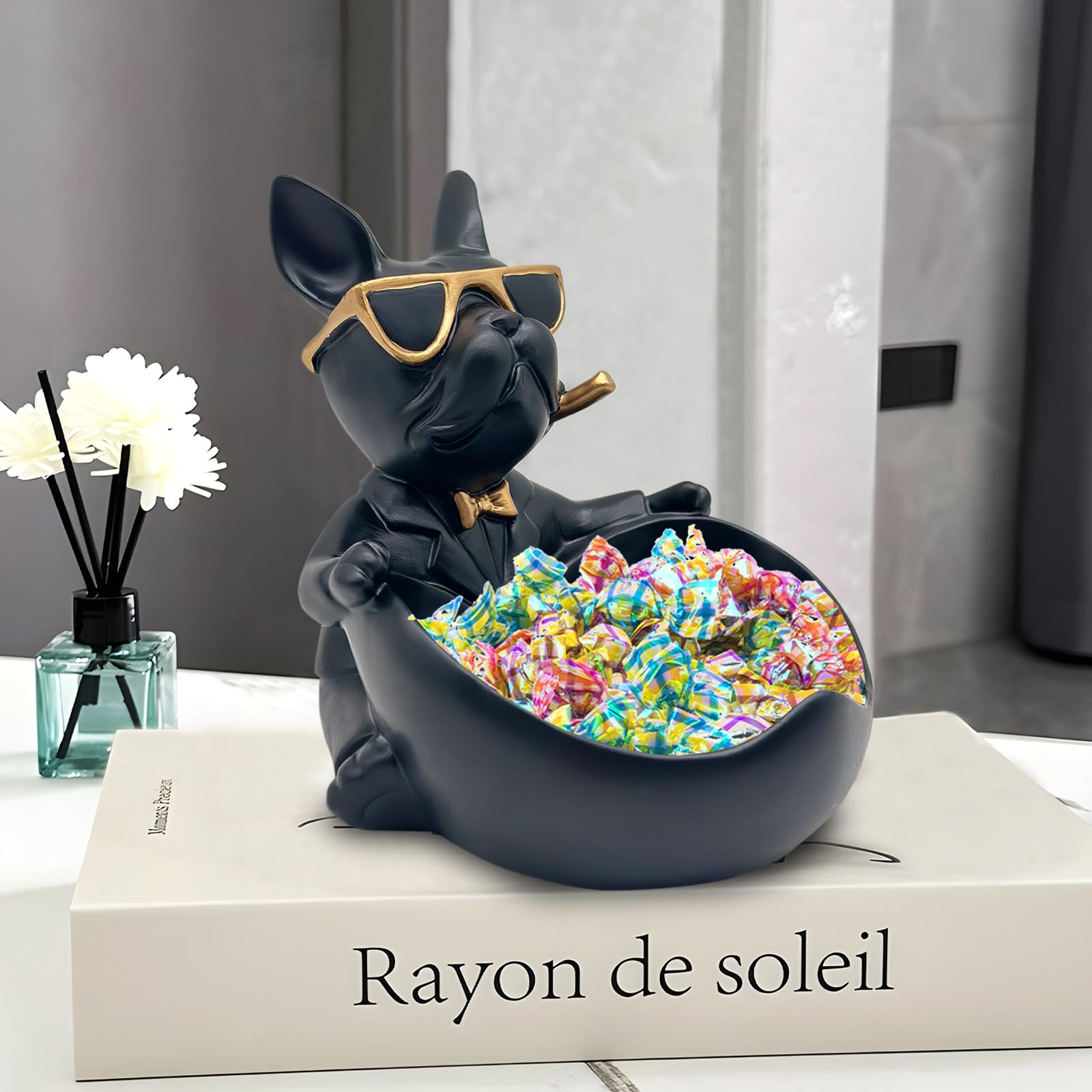 Huhote bulldog candy dish doubles as a key tray and organizer