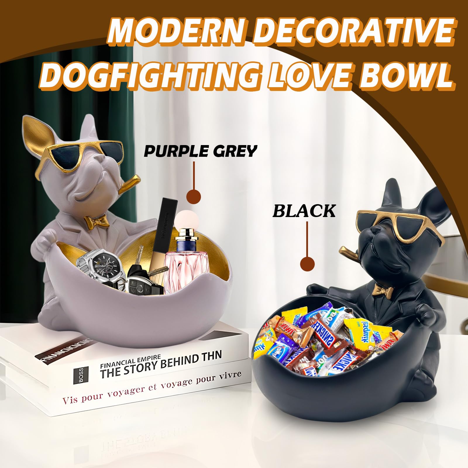 Huhote bulldog decor with sunglasses and tie adds playful desk charm