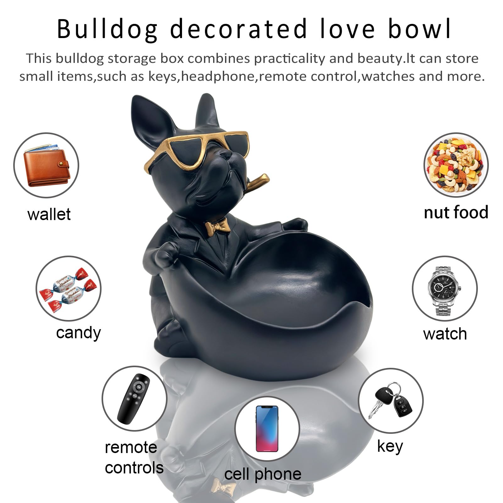 Huhote bulldog heart-dish keytray for tidy entryway storage