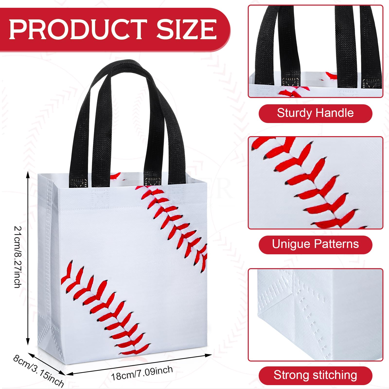 Huhumy baseball party favor bags in nonwoven material for everyday use.