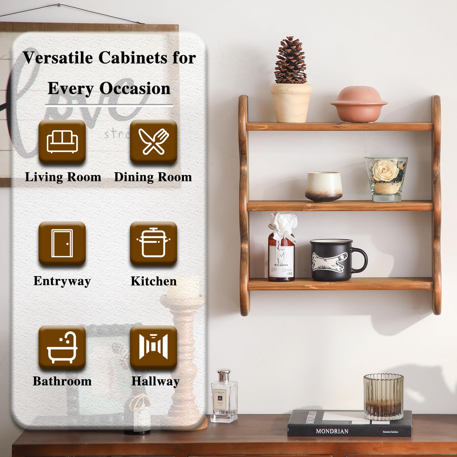HuiDao living room setup featuring the 3-tier wall shelf with decor.