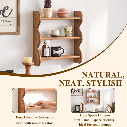 HuiDao rustic floating shelf with wavy-edge design adds vintage charm.
