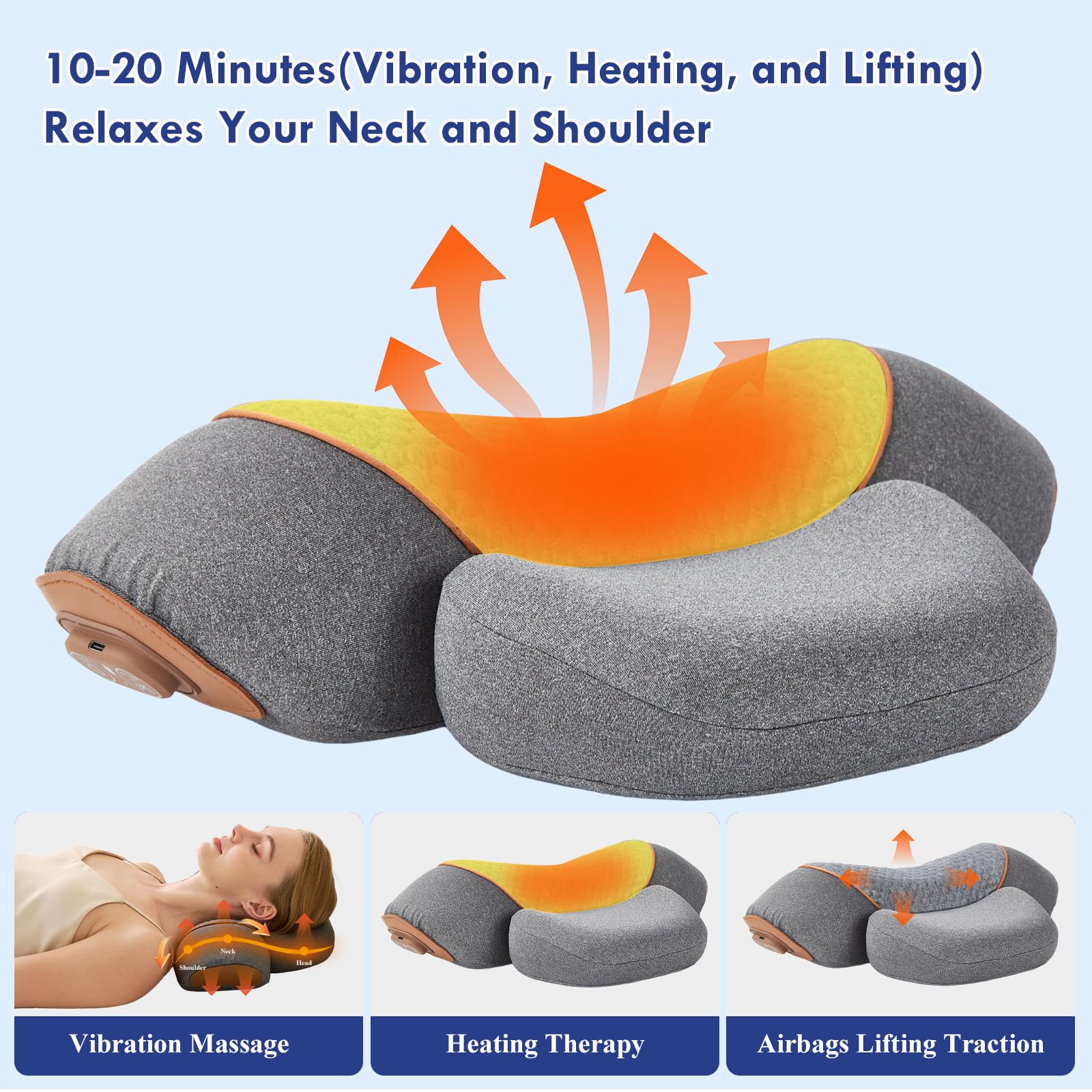Huieo auto airbag traction demonstrates gentle cervical stretch for posture support.
