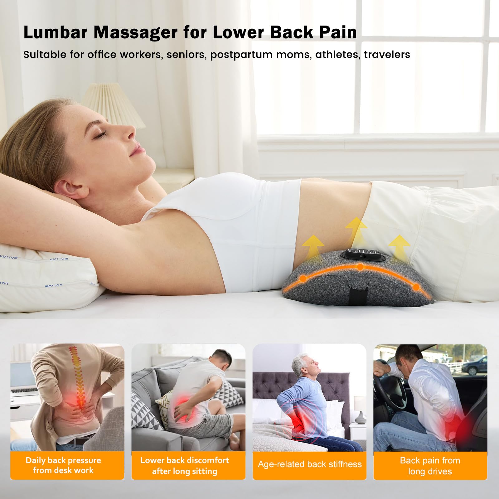 Huieo memory foam lumbar cushion distributes pressure for stable seating comfort.