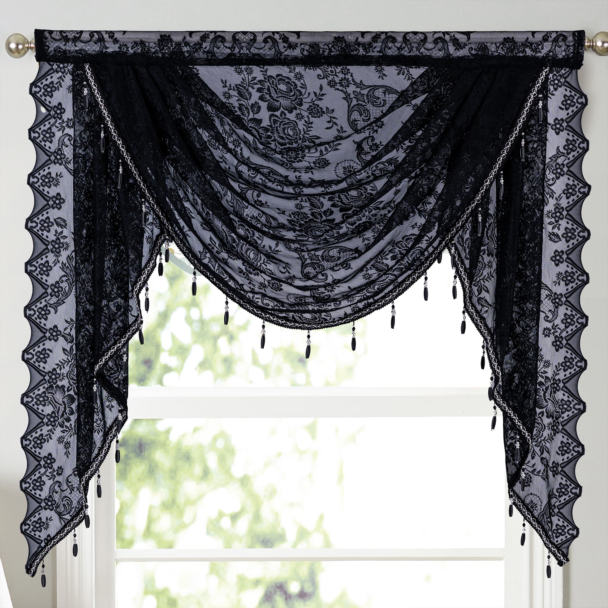 Huierxun floral embroidered lace valance adds delicate texture to windows