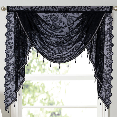 Huierxun floral embroidered lace valance adds delicate texture to windows