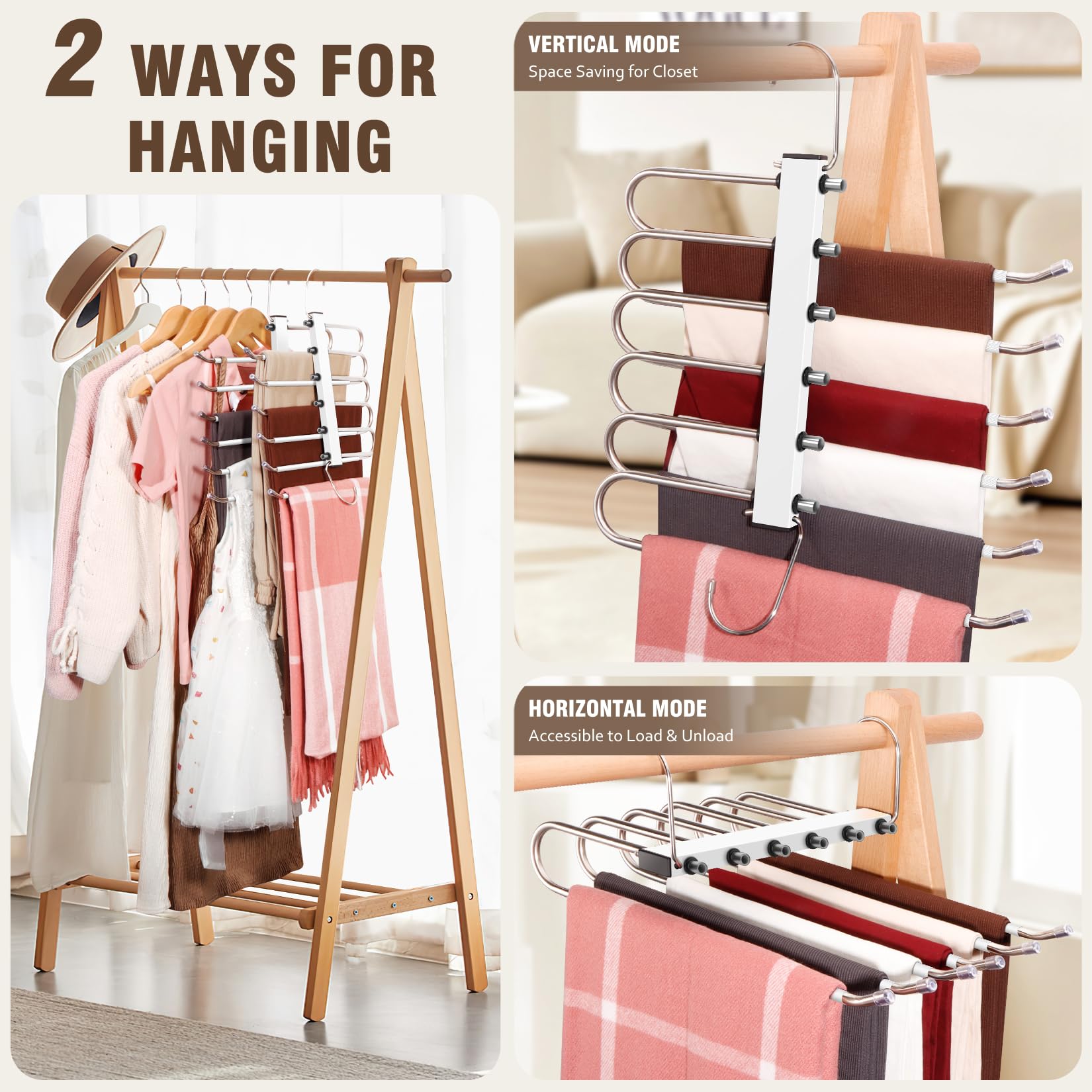 HUITEM stainless steel pant rack provides durable support