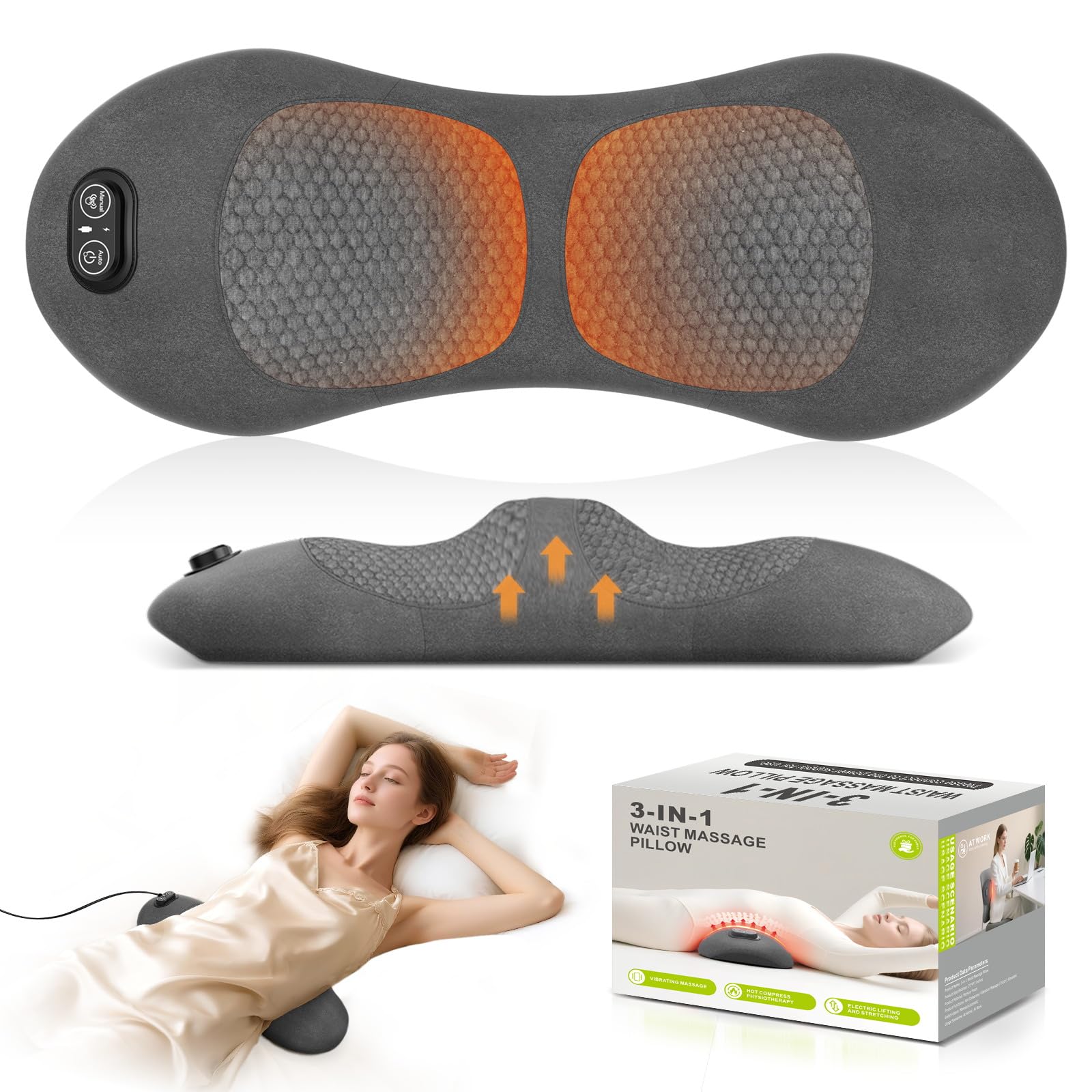 HuixinLine back massager pillow front view with ergonomic lumbar support for home use.