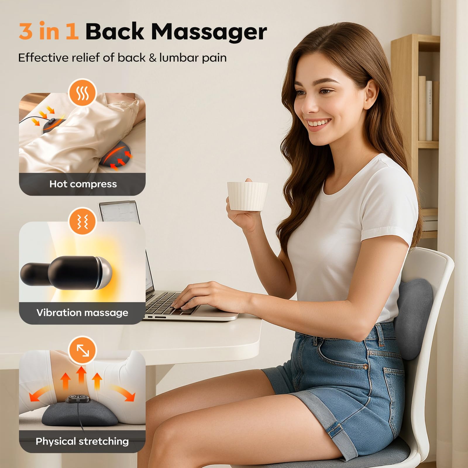 HuixinLine back massager pillow heat function provides soothing warmth for tense muscles.