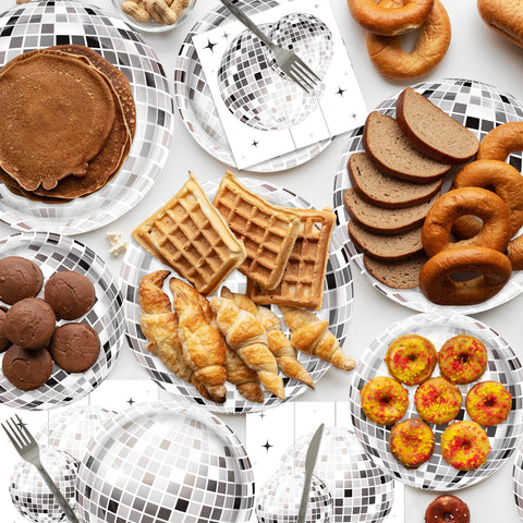 HUIYANFSY disco ball tableware set for a stylish 20-guest party.