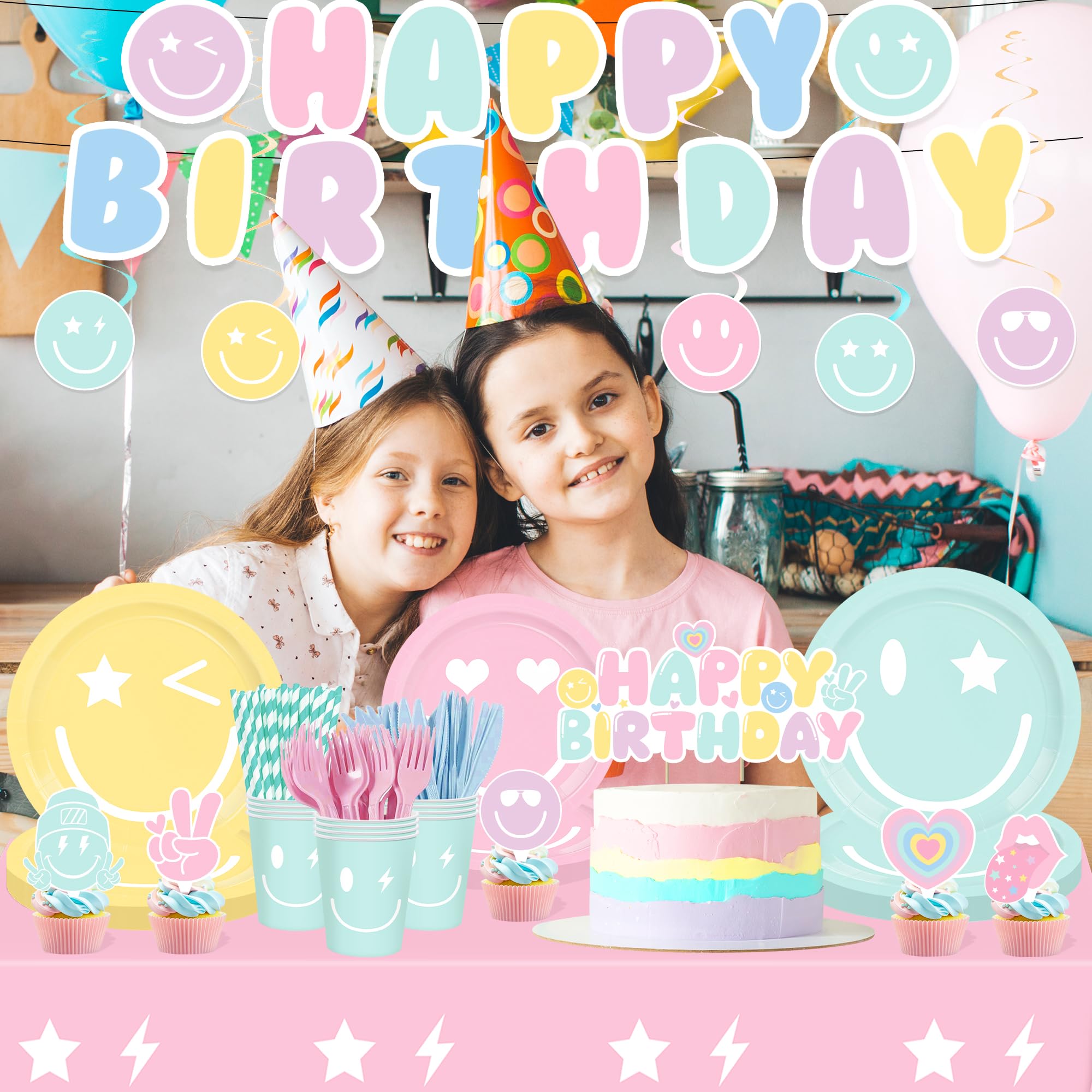 HUIYANFSY pastel balloons and cake topper create a cheerful centerpiece